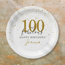 100歳のお祝い ゴールド ブラック 誕生日パーティー ペーパープレート