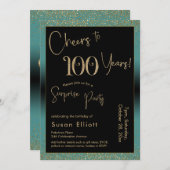 100歳のサプライズバースデーパーティー ティール 招待状 (正面/裏面)