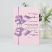 100歳の宝石のようなおめでたいリボンとボウの誕生日 招待状 (スタンド正面)