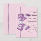 100歳の宝石のようなおめでたいリボンとボウの誕生日 招待状 (正面/裏面)