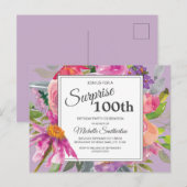 100歳の誕生日おめでとう パープル ピンク 水彩花 ポストカード (正面/裏面)