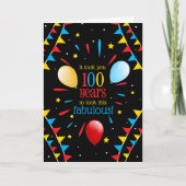100歳の誕生日おめでとう フラグとバルーン カード (正面)