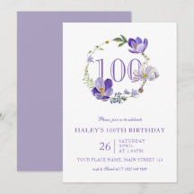 100歳の誕生日おめでとう Purple Floral Wildflower ヴィンテージ