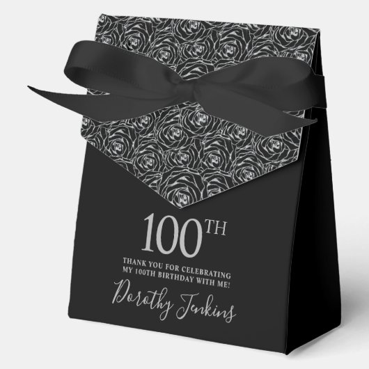 100歳の誕生日お祝いシルバーグラッタローズ 御礼 フェイバーボックス (正面)
