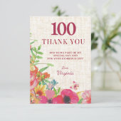 100歳の誕生日お祝いボールドフラワーライナー サンキューカード (スタンド正面)