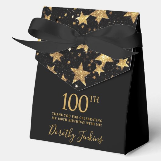 100歳の誕生日お祝い ゴールドの星 グッズのお礼 フェイバーボックス (正面)
