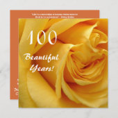 100歳の誕生日お祝い - 深い黄色のバラ 招待状 (正面/裏面)