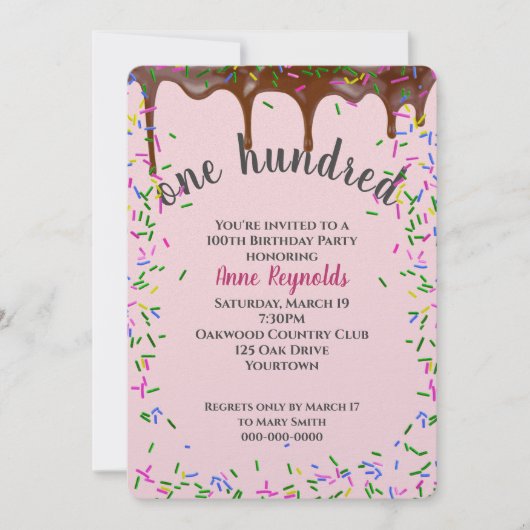 100歳の誕生日にお似合いのチョコレートデコレーション 招待状 (正面)