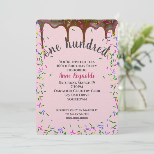 100歳の誕生日にお似合いのチョコレートデコレーション 招待状 (スタンド正面)