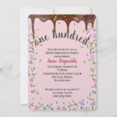 100歳の誕生日にチョコレートのアイシングとスプリンクラー 招待状 (正面)