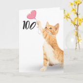 100歳の誕生日のタビー猫 カード (黄色い花)