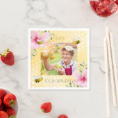 100歳の誕生日の写真ハッピーバンブルハチ スタンダードカクテルナプキン (インサイチュ)