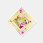 100歳の誕生日の写真ハッピーバンブルハチ スタンダードカクテルナプキン (角)