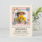 100歳の誕生日の招待レトロGroovy Blueフローラ 招待状 (スタンド正面)