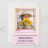 100歳の誕生日の招待レトロGroovy Pinkフローラ 招待状 (正面)