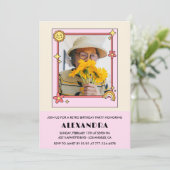 100歳の誕生日の招待レトロGroovy Pinkフローラ 招待状 (スタンド正面)