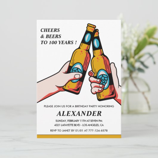 100歳の誕生日の招待応援ビーズメンズヴィンテージ 招待状 (スタンド正面)