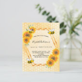 100歳の誕生日の黄色い素朴なヒマワリの招待 ポストカード (スタンド正面)