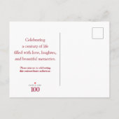 100歳の誕生日を華やかに祝う Bold Floral Linen Save the Date 案内ポストカード (裏面)