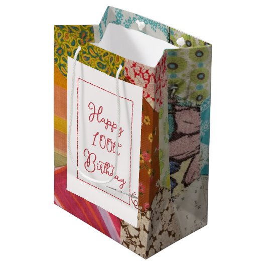 100歳の誕生日クルトン パターン（針付き） ミディアムペーパーバッグ (正面アングル)