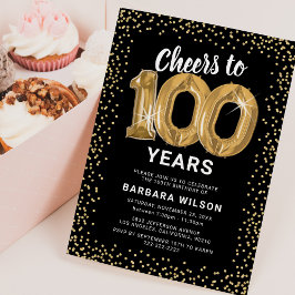 100歳の誕生日ゴールドバルーン招待状 招待状