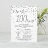 100歳の誕生日シルバーグリッターダイヤモンドの招待状 招待状 (スタンド正面)