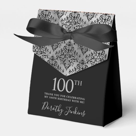 100歳の誕生日シルバーダマスクのお礼 フェイバーボックス (正面サイド)