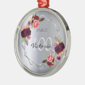 100歳の誕生日シルバー花模様幾何学模様 メタルオーナメント (左)