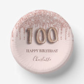 100歳の誕生日バラ金ゴールドグリッターはピンク色に乾く ペーパーボウル (正面)