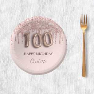 100歳の誕生日バラ金ゴールドグリッターはピンク色に乾く ペーパーボウル