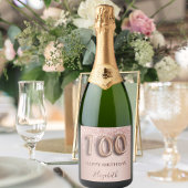 100歳の誕生日バラ金ゴールドグリッターピンクバルーン文字 スパークリングワインラベル
