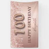 100歳の誕生日バラ金ゴールドグリッターピンクバルーン 横断幕 (縦)