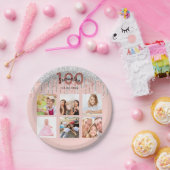 100歳の誕生日バラ金ゴールドグリッター銀写真 ペーパープレート (パーティー)