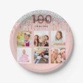 100歳の誕生日バラ金ゴールドグリッター銀写真 ペーパープレート (正面)