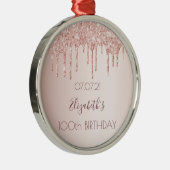 100歳の誕生日バラ金ゴールド赤面グリッター乾燥 メタルオーナメント (右)