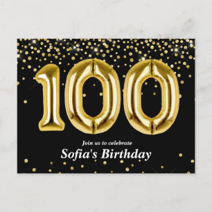 100歳の誕生日パーティーのためにキラキラ光るゴールドの風船 ポストカード