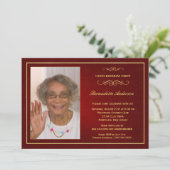 100歳の誕生日パーティーのクラシーレッド金ゴールド写真 招待状 (スタンド正面)