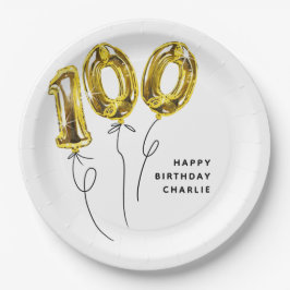 100歳の誕生日パーティーのゴールドバルーン ペーパープレート