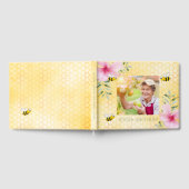 100歳の誕生日パーティーのフォトミツバチのハニカムピンク ゲストブック (全面)