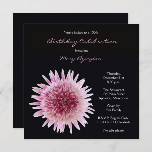 100歳の誕生日パーティーの招待状ゴージャス・ガーベラ 招待状 (正面/裏面)