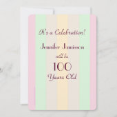 100歳の誕生日パーティー招待状 パステルストライプ柄 招待状 (正面)