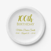 100歳の誕生日パーティー用の紙皿（名入れ可能） ペーパープレート (正面)