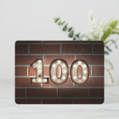 100歳の誕生日パーティー看板の明かりがレンガに灯る 招待状 (スタンド正面)