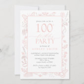 100歳の誕生日パーティー エレガントなバーガンディピンクの花飾り 招待状 (正面)