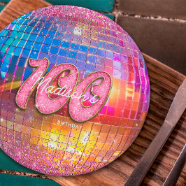 100歳の誕生日パーティー ゴールド ピンク グリッター ディスコボール ペーパープレート
