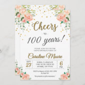 100歳の誕生日パーティー 百の花のゴールド 招待状 (正面/裏面)