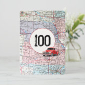 100歳の誕生日パーティー 赤いレトロトラック 招待状 (スタンド正面)