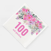 100歳の誕生日ピンクのフローラパーティーナプキン (コーナー)