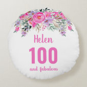 100歳の誕生日ピンクのフローラ名ラウンドピロー ラウンドクッション (裏面)