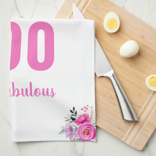 100歳の誕生日ピンクのフローラ ユニーク キッチンタオル (四つ折り)